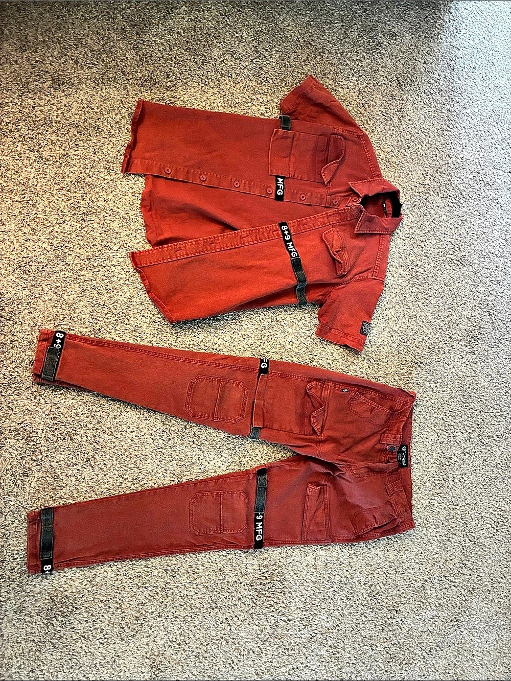 MFG Cargo Pants in Red Like New and shirt